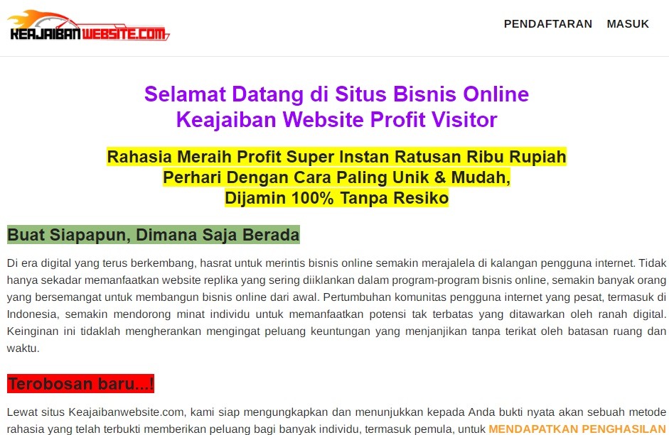 Keajaibanwebsite: Bisnis Online Keajaiban Website Profit Visitor
