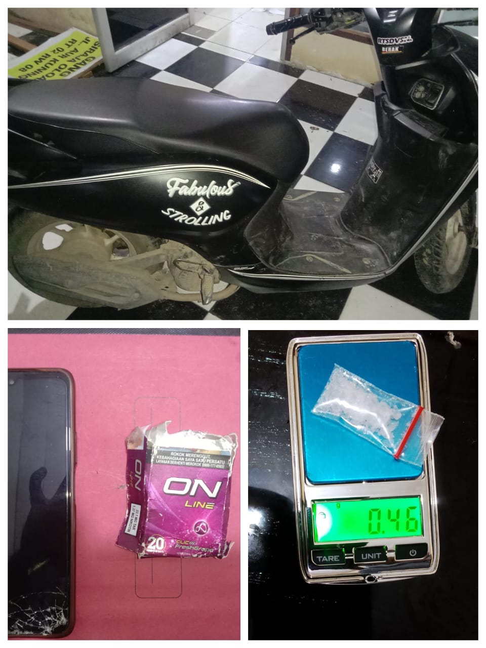 Barang Bukti Satu Unit Sepeda Motor Satu Unit Hend Phone Satu dan Paket Narkoba 