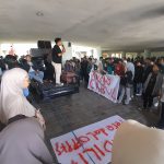 Mahasiswa UIN Mataram saat aksi unjukrasa menuntut kampus kawal kasus kekerasan seksual (Foto : Arif Biro NTB)