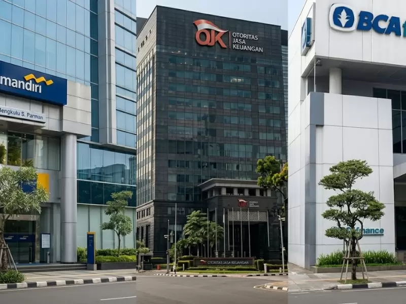 Ilustrasi Bank Mandiri, BCA Finance dan OJK (Dok. Istimewa)