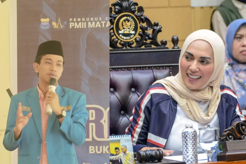 Lalu Rizki Hidayat, Ketua DPC PMII Mataram dan Sari Yuliati, Wakil Ketua DPR RI
