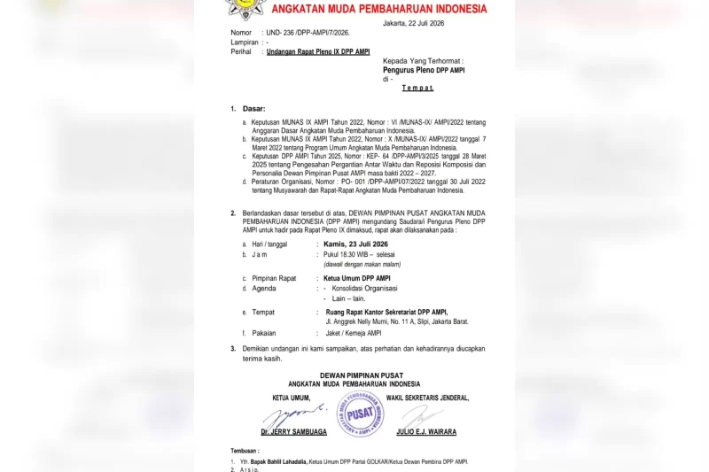 Undangan Rapat Pleno IX DPP Angkatan Muda Pembaharuan Indonesia (AMPI) (Dok: Istimewa)