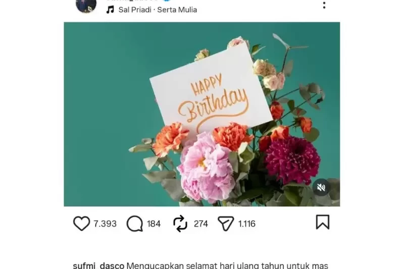 Ucapan Selamat Ulang Tahun Sufmi Dasco untuk Nadiem Makarim di Instagram Pribadinya (Foto: Tangkapan Layar Instagram @sufmi_dasco)