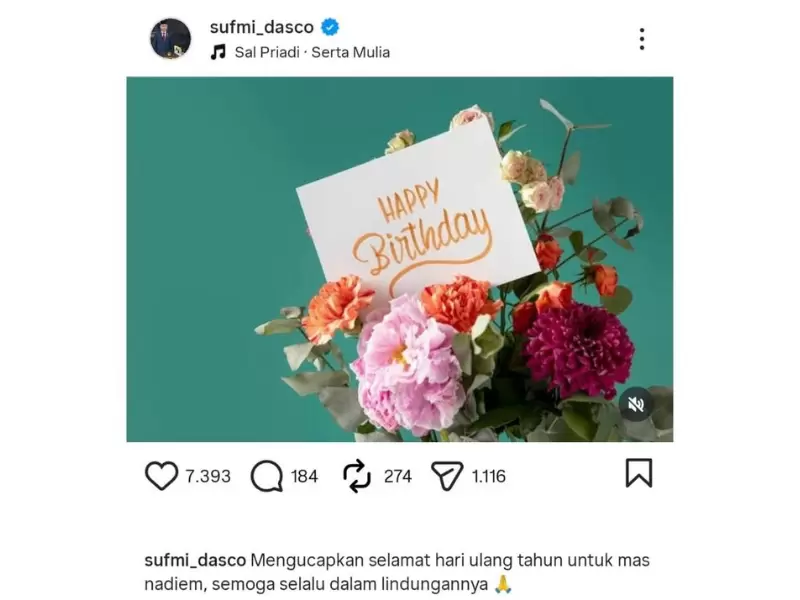 Ucapan Selamat Ulang Tahun Sufmi Dasco untuk Nadiem Makarim di Instagram Pribadinya (Foto: Tangkapan Layar Instagram @sufmi_dasco)